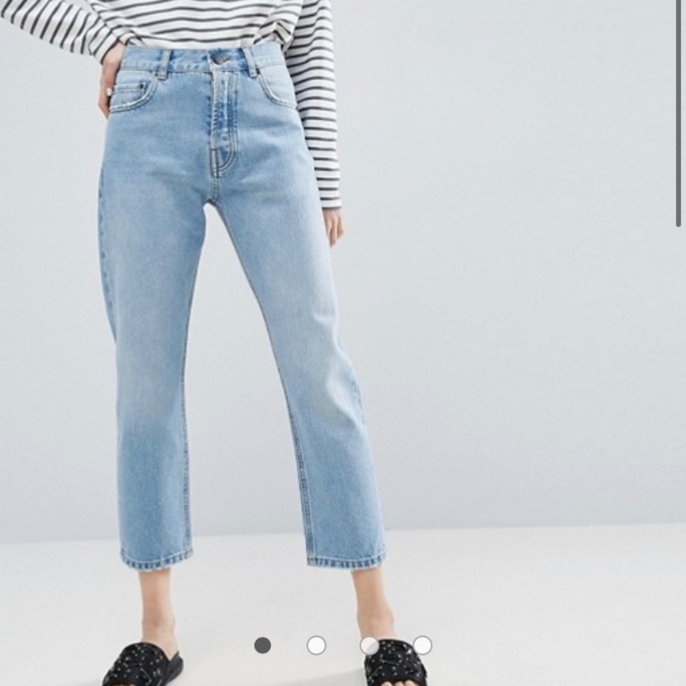 ASOS straight leg jeans in mid wash blue